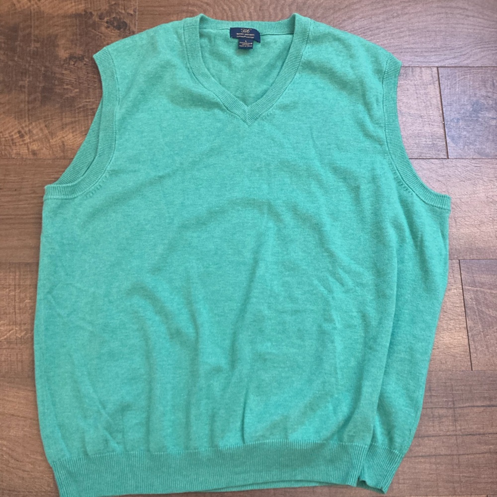 Brooks Brothers 346 V-Neck Sweater Vest 100% Supima Cotton Preppy Green Men’s L